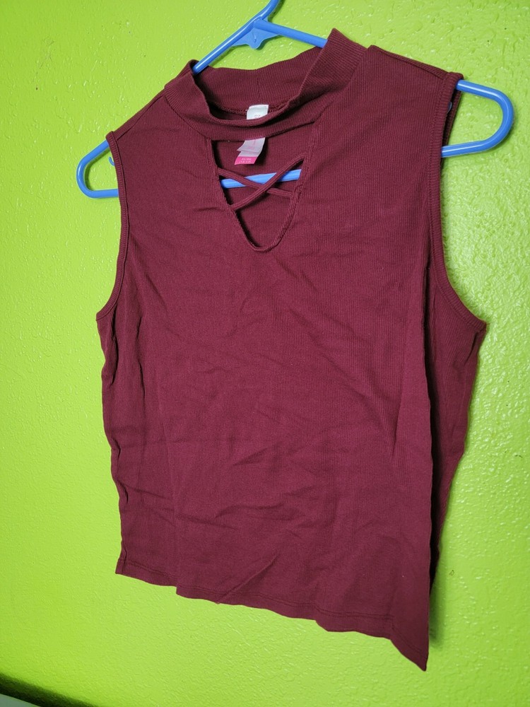 Mock Neck Tank Top Sleeveless Red No Boundaries XL 15-17