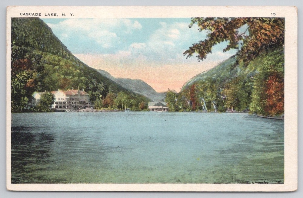 Vintage Cascade Lake NY Postcard Tichnor Quality Views Adirondacks Lodge