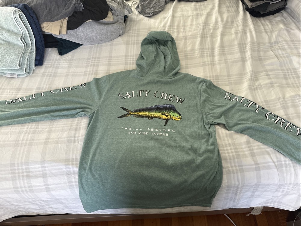 Salty Crew Men's XL Hooded T-Shirt Blue Poly Blend Long Sleeve Pullover