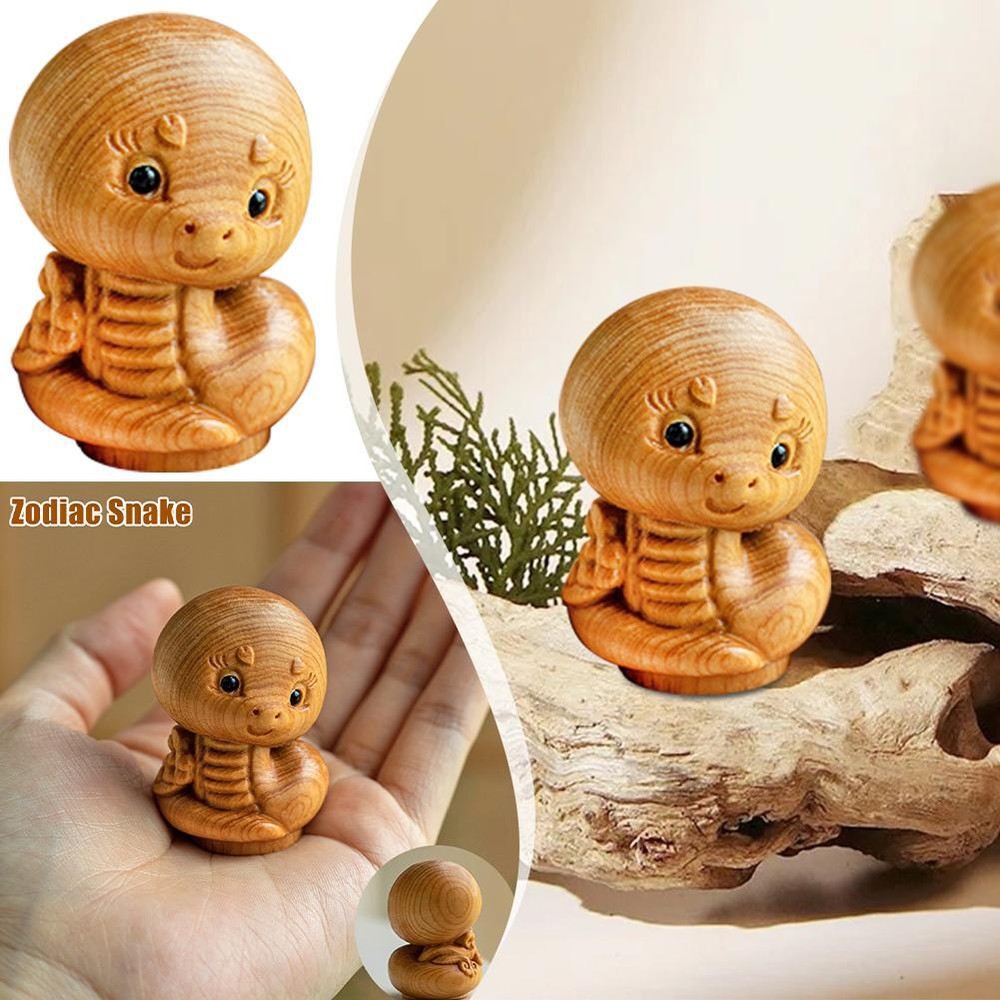 Year of The Snake Trinket Woodiness Cute Mini Accessories Animals Carving GXX