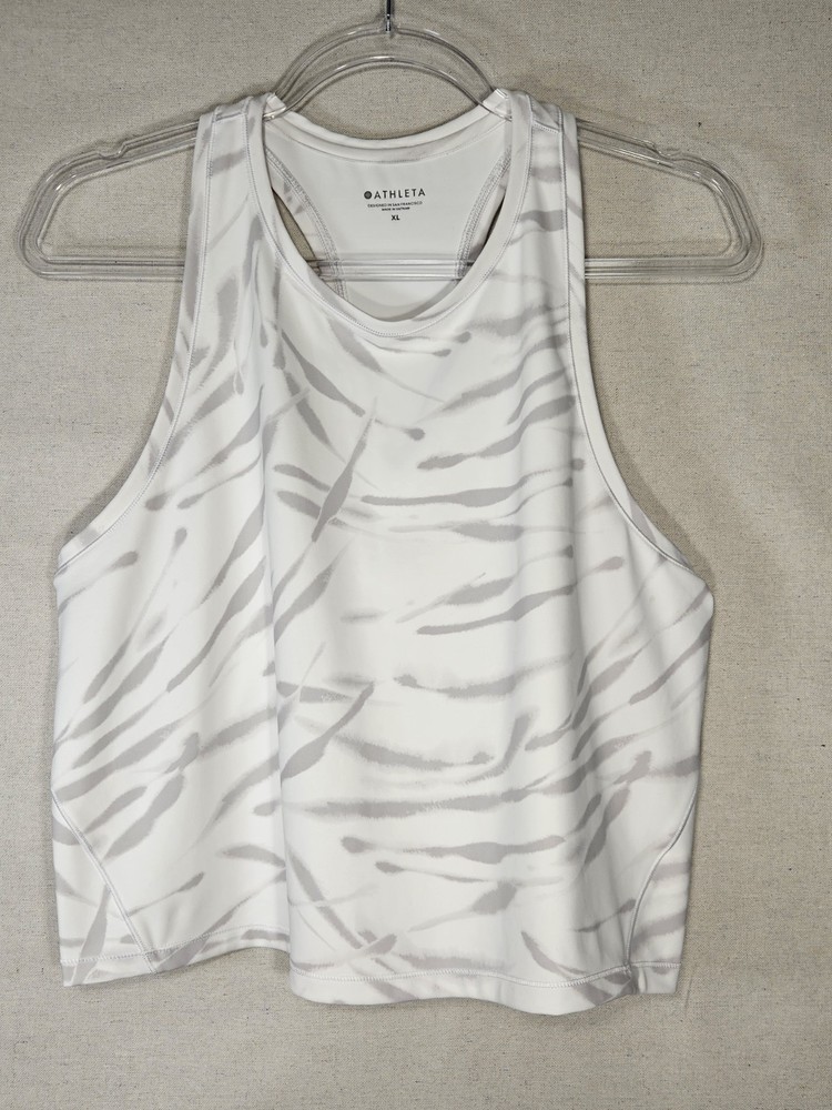 Athleta Women's Printed Crop Tank Racerback White Tiger Stripe Size XL