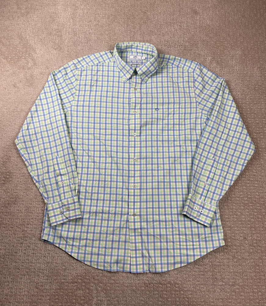Southern Tide Shirt Men L Intercoastal Performance Button Down Long Sleeve Plaid