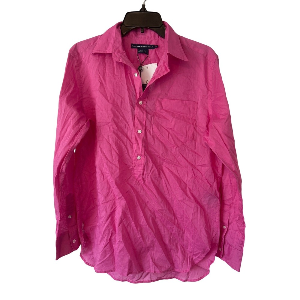 Ralph Lauren Golf Womens Hot Pink Cotton Popover Shirt Long Sleeve Size 8 NWT