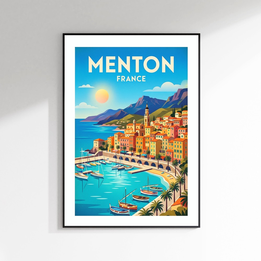 Menton France Vintage Travel Poster Retro Matte Print Wall Art Multi Sizes