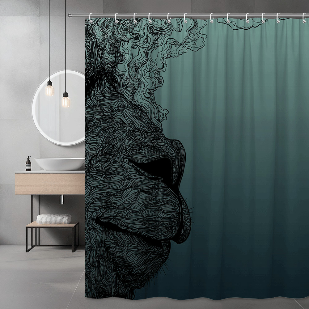 Abstract Dog Face Shower Curtain Black Green Graphic