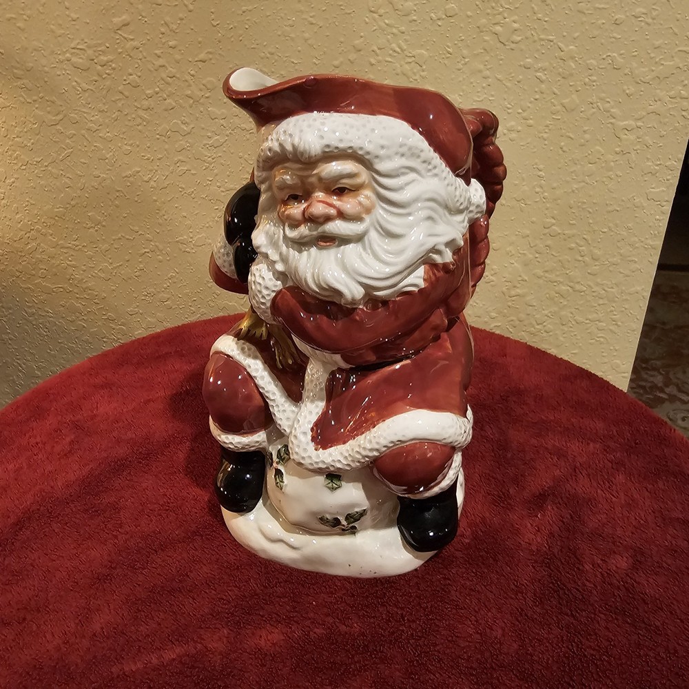 Vintage Christmas 1988 Fitz and Floyd Old World Ceramic Santa Claus 2 Qt Pitcher