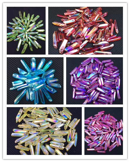 Rainbow aura titanium Lemurian quartz crystal point 50g