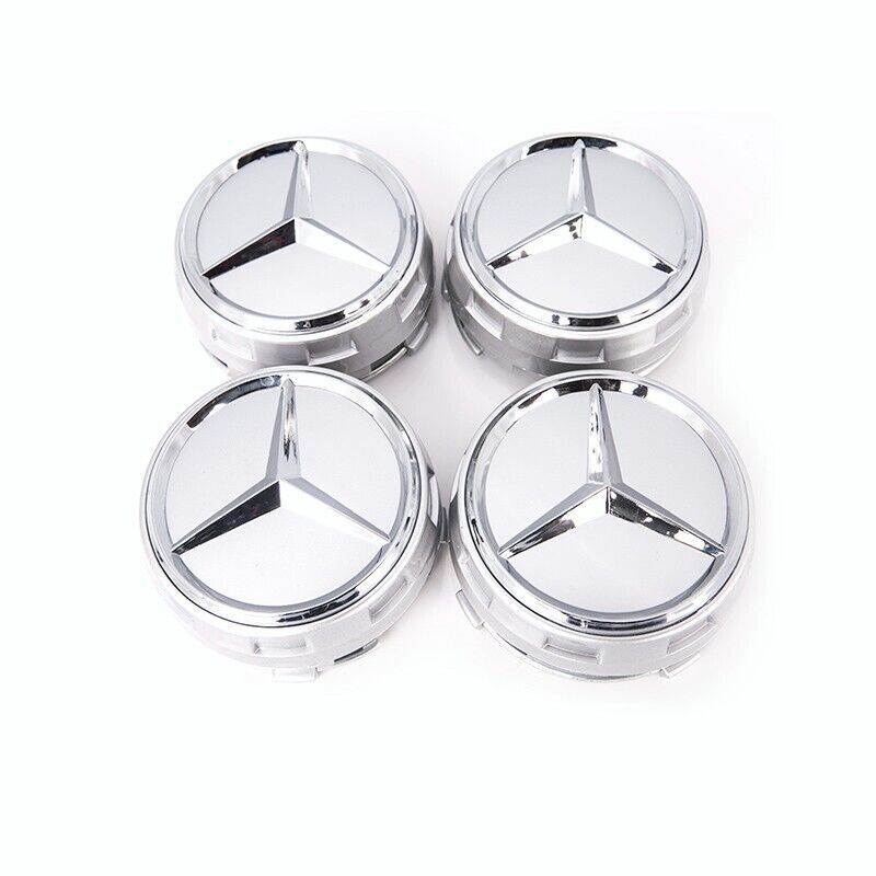 Mercedes Silver Raised Center Cap with Chrome Star OEM 4-Piece Set