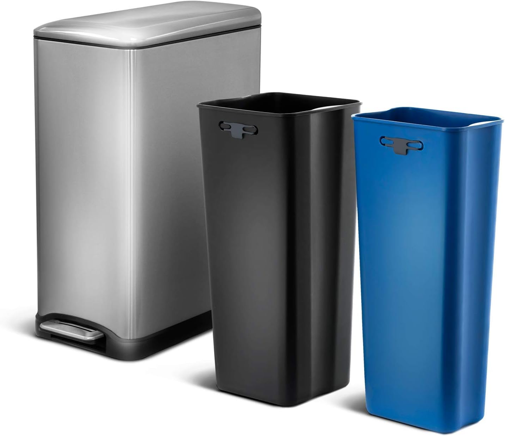 13 Gallon Kitchen Trash Can, Dual Removable Liners for Recycling and Trash, 50 L