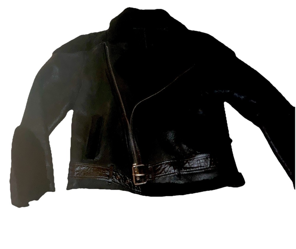 100% REAL SHEEPSKIN SHEARLING LEATHER BOMBER B3 bike Coat Jacket , BLACK