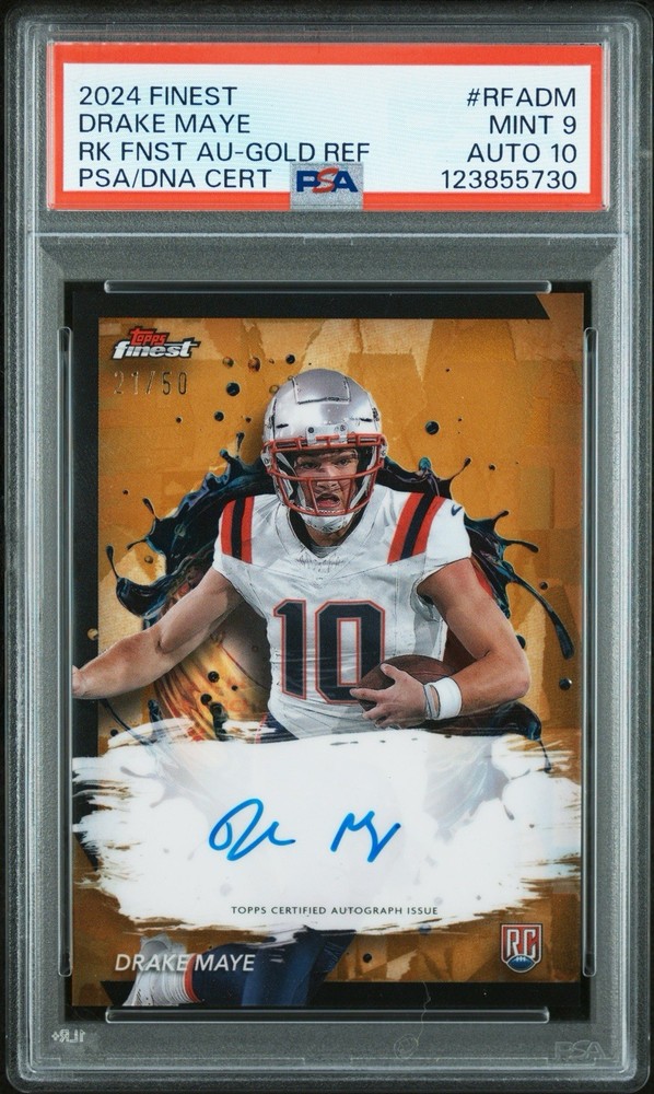 2024 Topps Finest - Rookie Auto Drake Maye Gold Refractor /50 PSA 9 AUTO 10