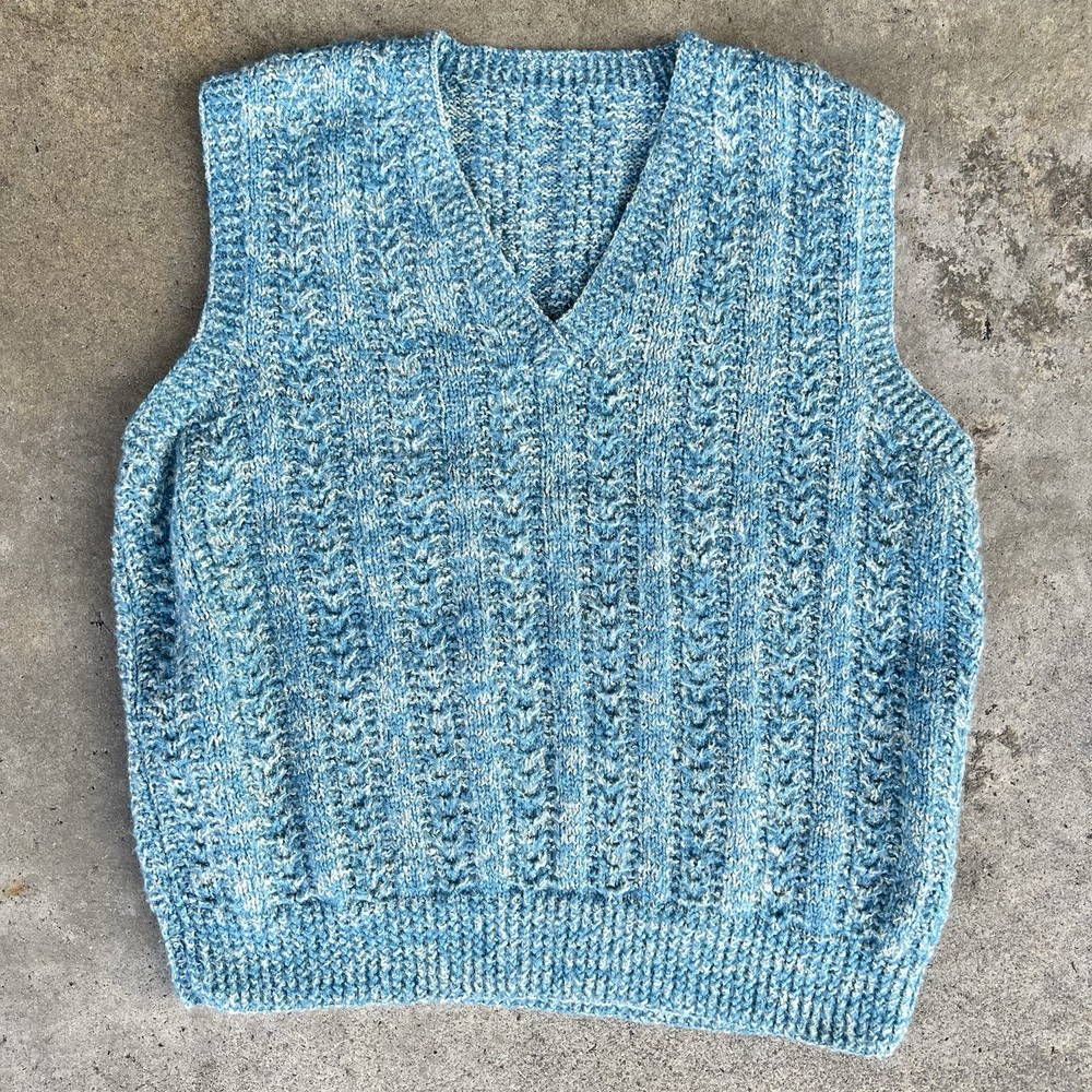 70s Vintage Blue Cable Knit Wool Sweater Vest Preppy Bode Style