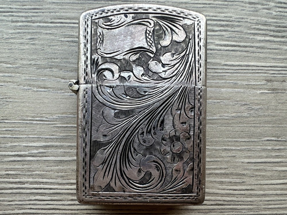 Sterling 800 Silver Beautiful Engraved Vintage  Cigarette Lighter insert Zippo