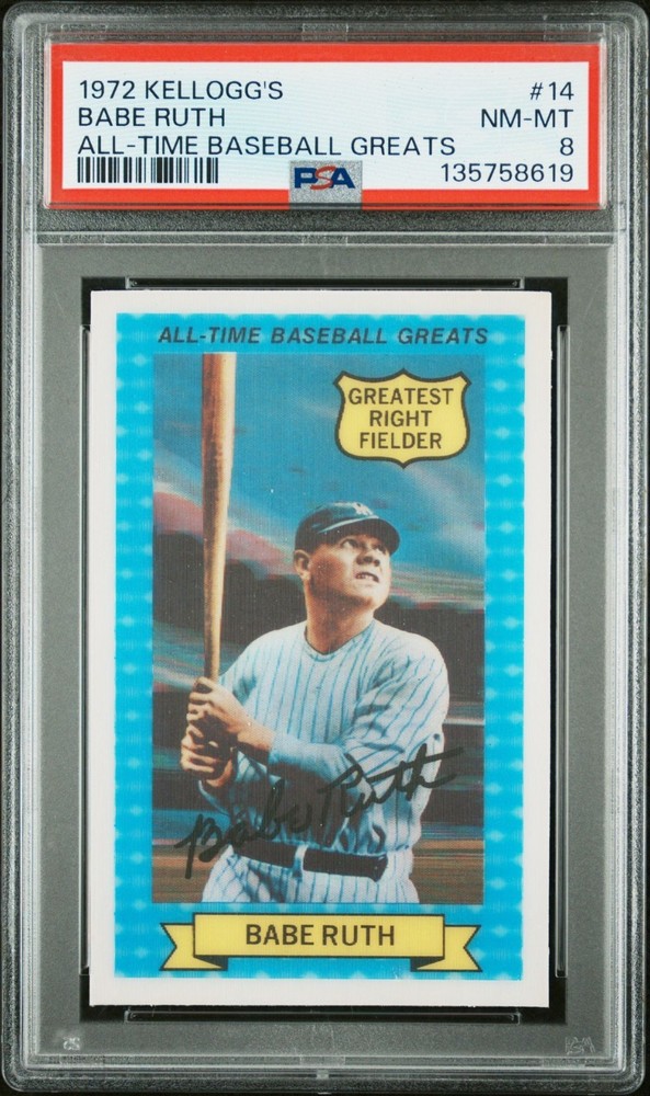 1972 Kellog's All-Time Greats Babe Ruth PSA 8 NM-MT