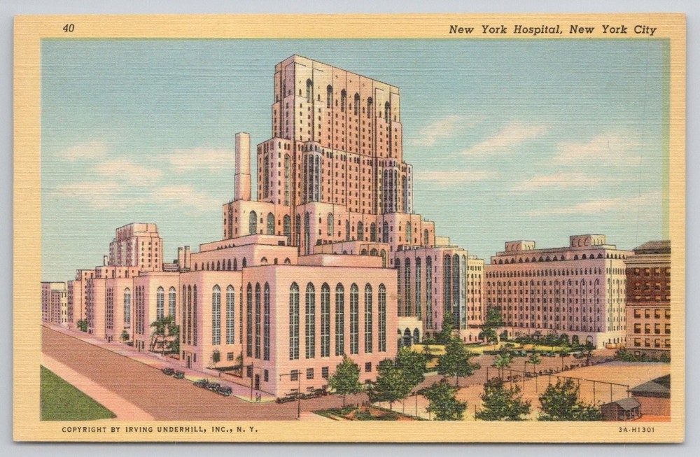 New York Hospital NYC Linen Postcard - Curteich C.T. Art-Colortone 1930s