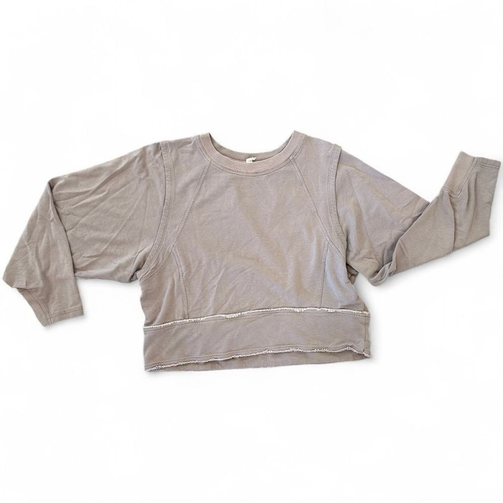 Free People FP Movement Sweatshirt Where The Wind Blows Gray Beige Oversized S