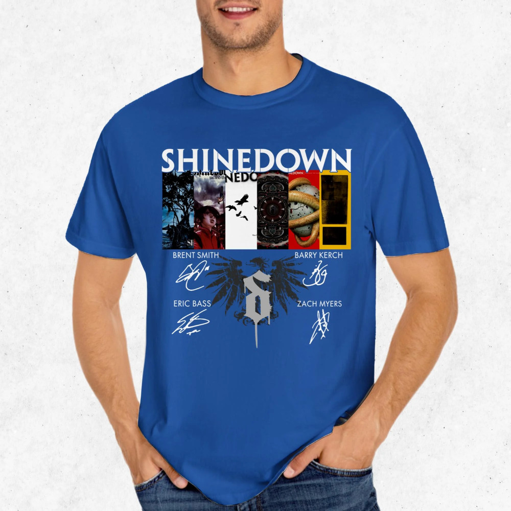 Shinedown Band Member Signatures Cotton Blue Full Size T Shirt For Men MC071