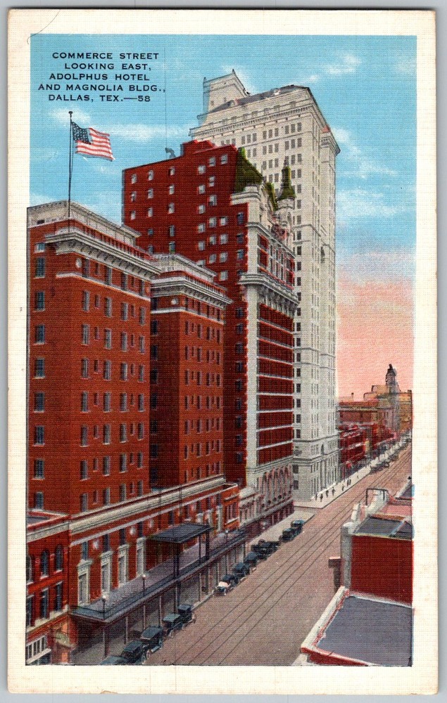 Vtg Postcard Adolphus Hotel Magnolia Bldg Dallas, TX 1930s