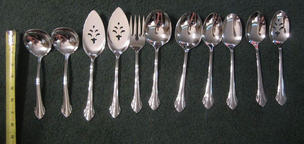 11 lot Oneida Community CLARETTE Stainless Serving Pieces/Hostess Set VTG