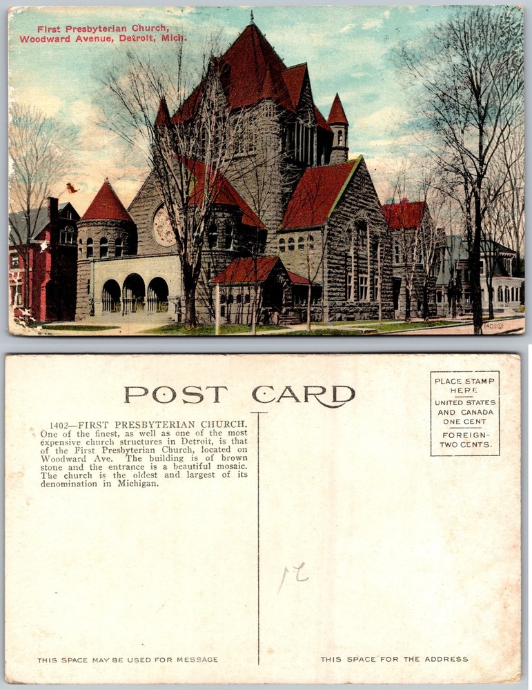 First Presbyterian Church Woodward Avenue Detroit Mich Postcard