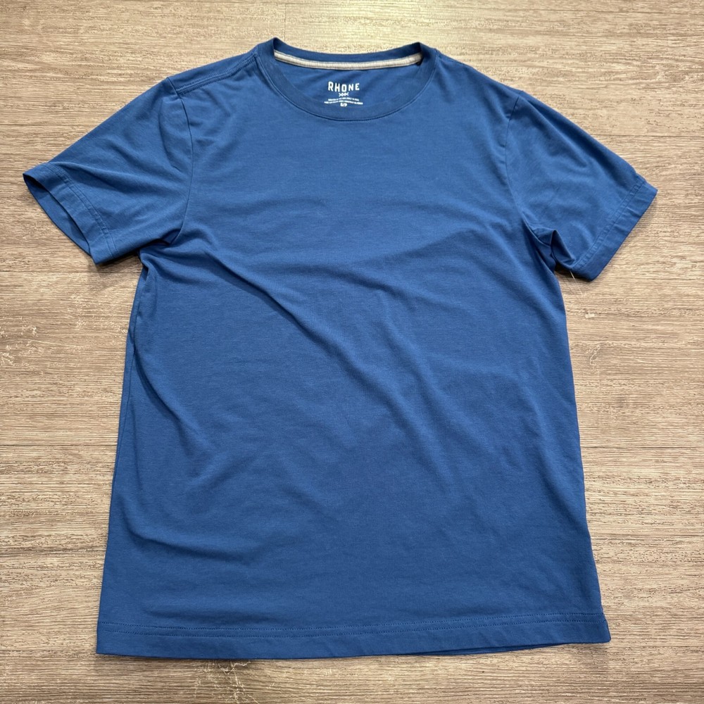 Rhone Mens Small Blue Element Organic Pima Blend Short Sleeve Active Gym Shirt