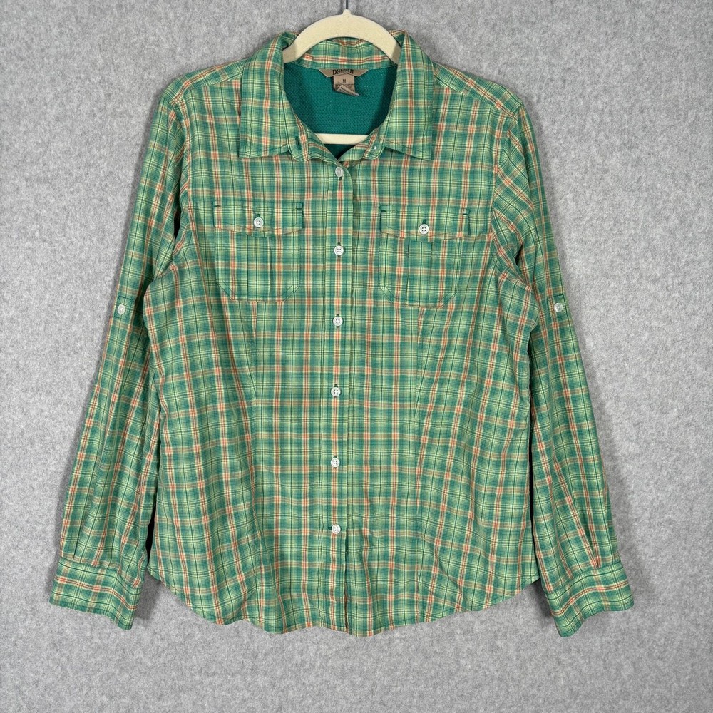 Duluth Trading Co Shirt Womens Medium Green Plaid Vented Fishing Camping Hiking