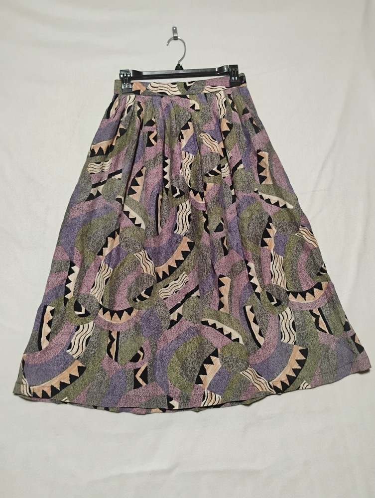 Vintage Melrose Womens Skirt Midi Art Pleated Geometric 70s Twee Whimsical Indie