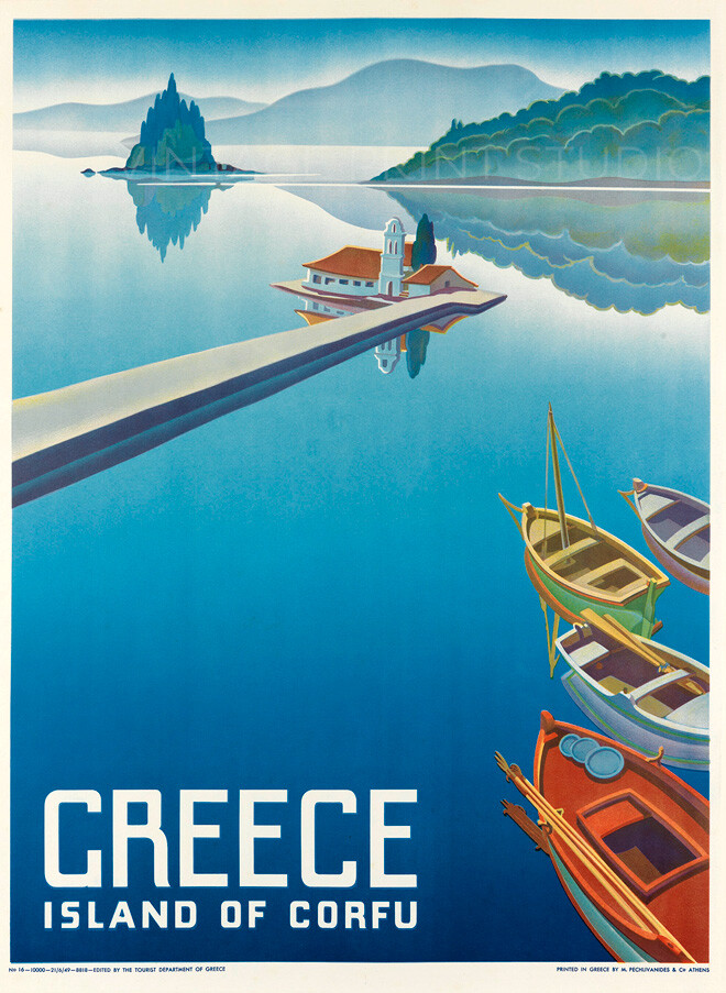 Greece Corfu Vintage Travel Athens Advertising Giclee Canvas Print 18x24