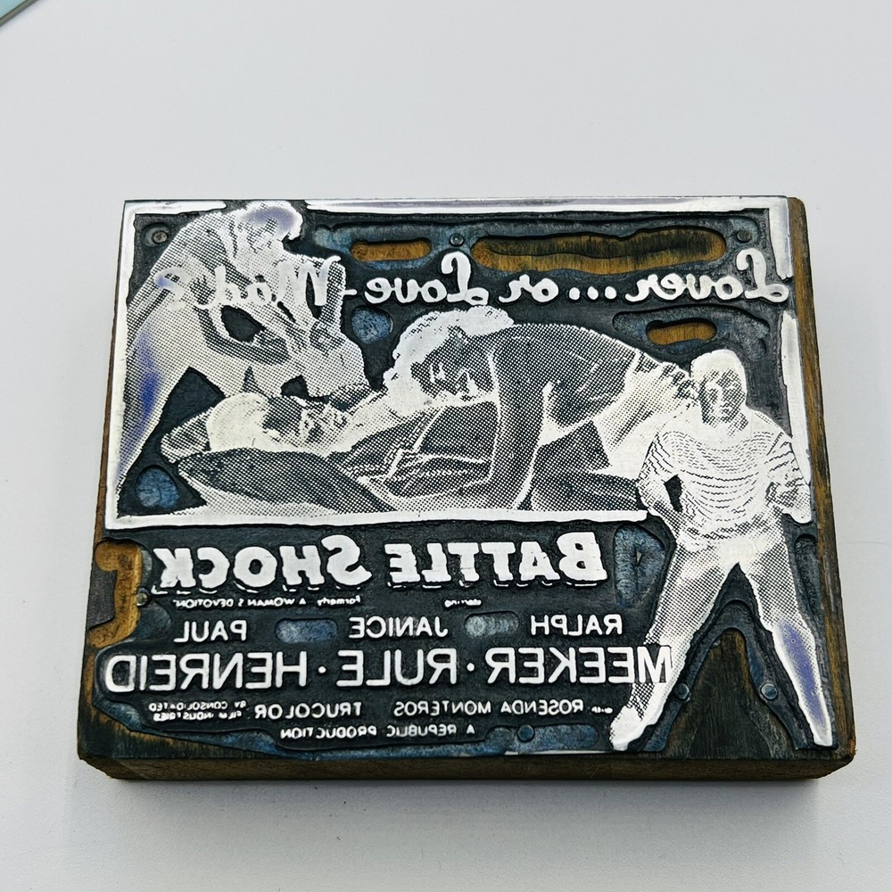 VTG Letterpress Printer Block Movie Ad A Woman's Devotion Battle Shock Vintage  
