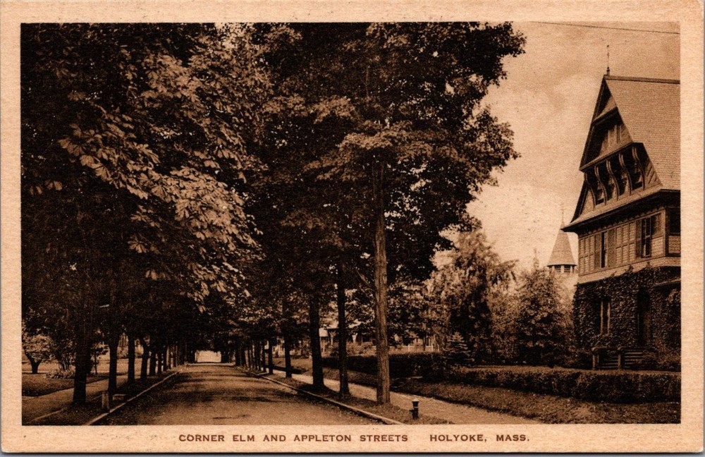 Holyoke MA, Corner Elm & Appleton Streets, Albertype Postcard, c. 1910s