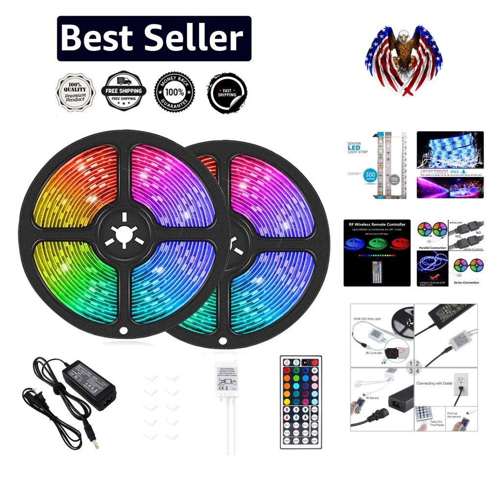 Flexible 32.8 ft RGB LED Light Strip with 44-Key Remote & Waterproof Design