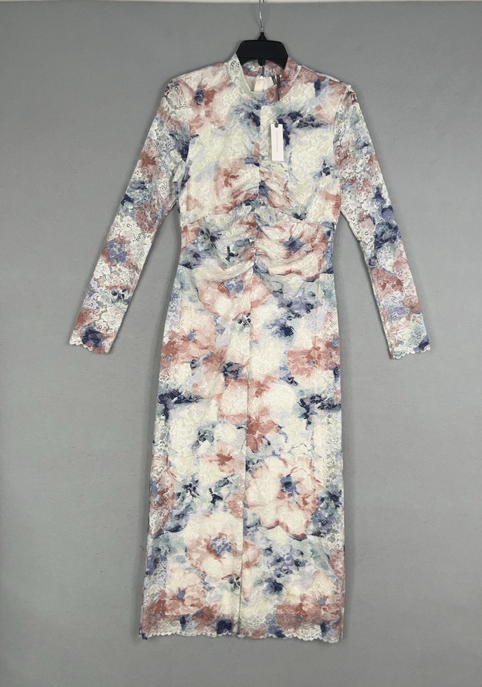 Anthropologie Dress Womens Medium Lace Floral Mock Neck Fitted Long Sleeve Midi