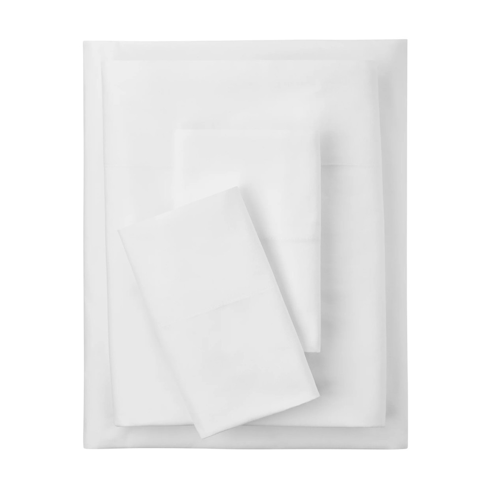 Mainstays 4-Piece 300 Thread Count White Cotton Blend Percale Bed Sheet Set,