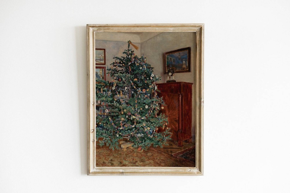 Christmas Vintage Xmas Print Antique Tree Poster Winter Xmas Vintage Wall Art