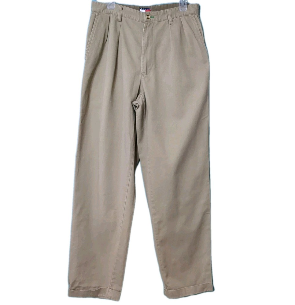 Tommy Hilfiger Men's 33x32 Pleated Relaxed Fit Khaki Casual Pants
