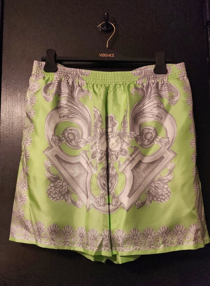 Versace Heritage Print Men's Silk Mint Shorts 54 IT (34') 1010119 NWT $1500