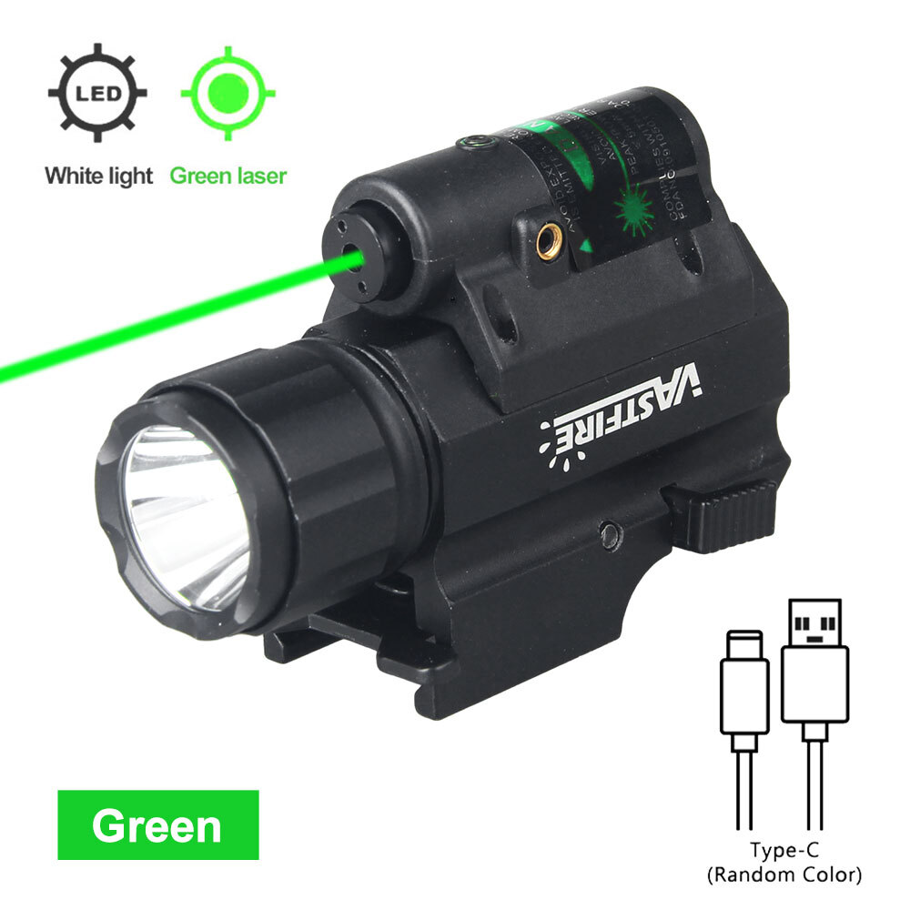 Tactical LED Flashlight with Green Laser USB Charging 20mm Rail US