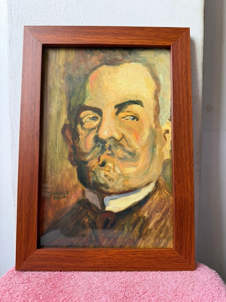 egon schiele , framed oil painting on wood, sealed and signed.