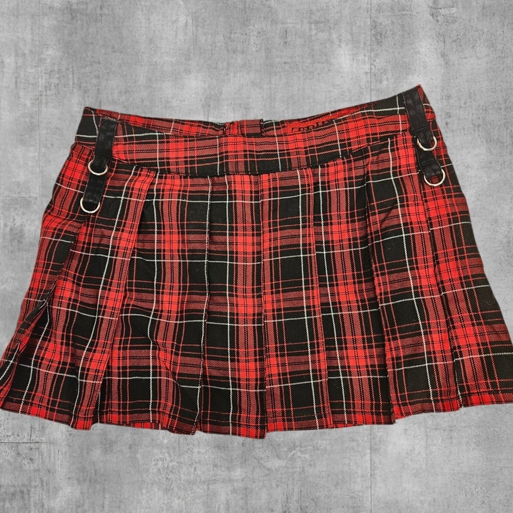 Vintage TRIPP NYC Red Black Plaid Pleated Mini Skirt Goth Punk Grunge Small T7