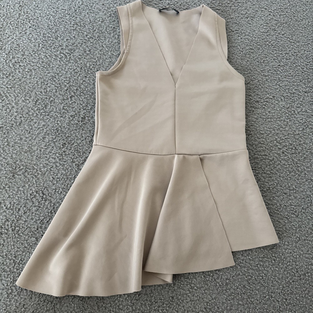 ZARA W&B Beige Sleeveless Peplum Top Size S
