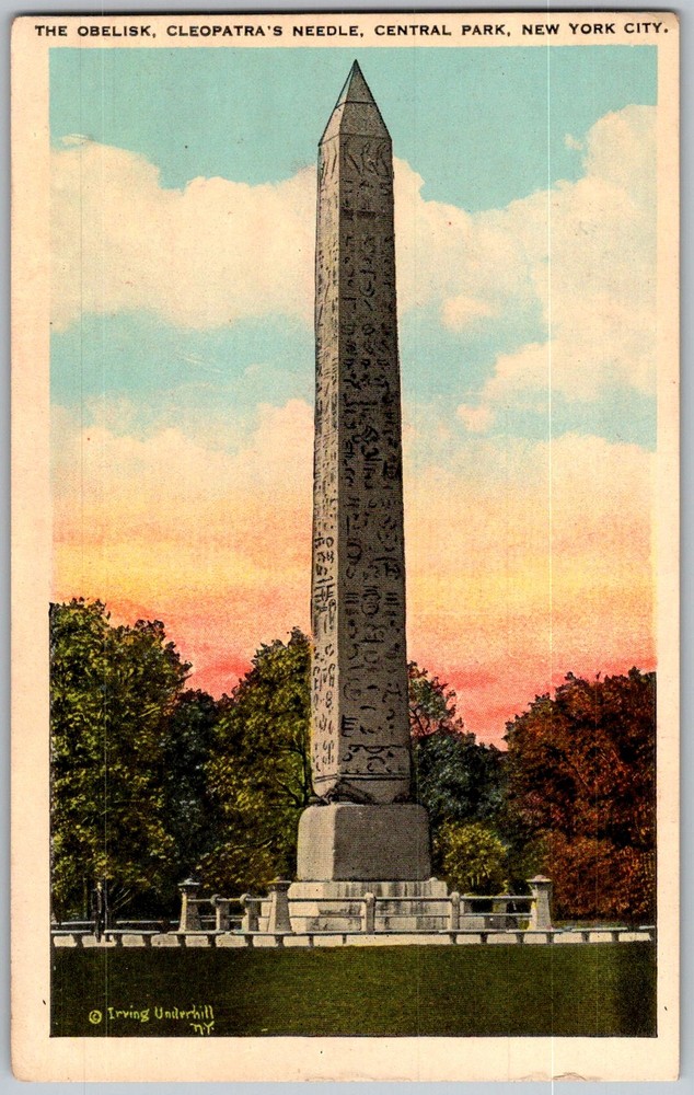 Antique Postcard Cleopatra's Needle Obelisk New York, NY 1920s