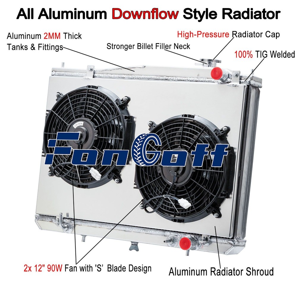 4 Rows Radiator+Shroud Fan For 98-2004 Nissan Frontier Xterra XE SE 2.4L-3.3L AT