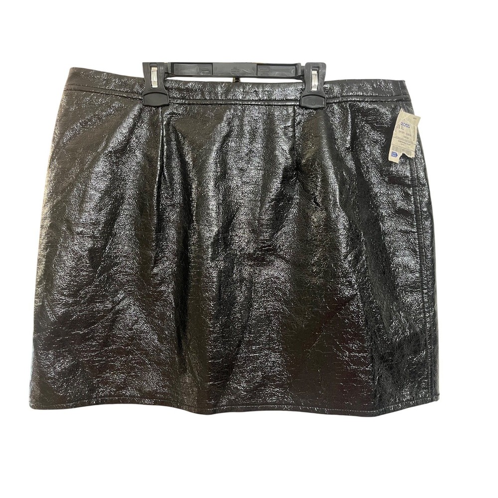 Black Faux Leather Mini Skirt Zip Front Buckle Detail Women's Size M