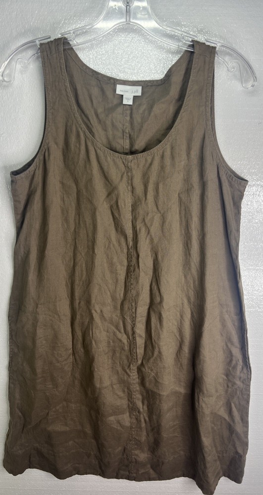 EUC J. Jill Love Linen Women's Tank Dress Light Brown Size Small Pockets Beach