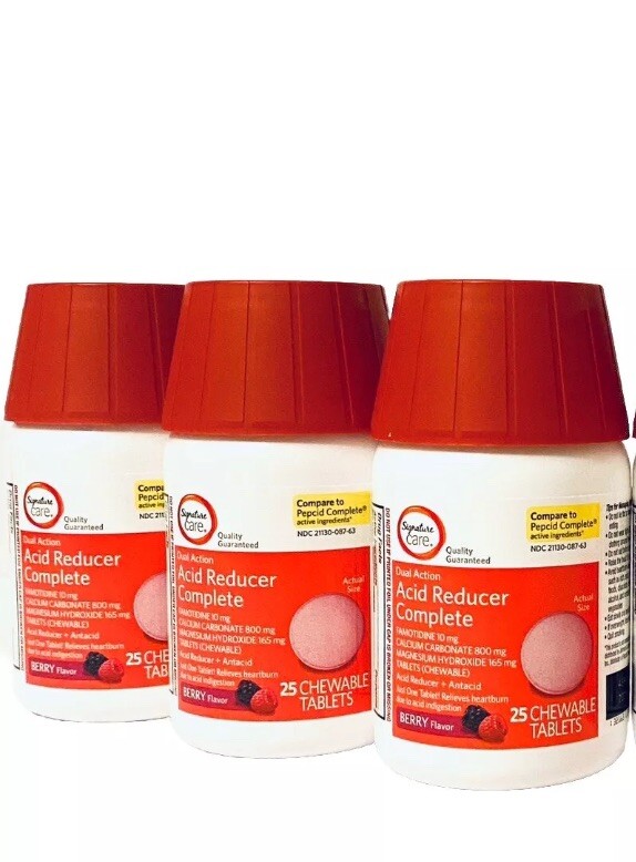 3 Acid Reducer Complete Berry Chewable Tabs 75 TOTAL Compare To Pepcid Exp 11/25-image