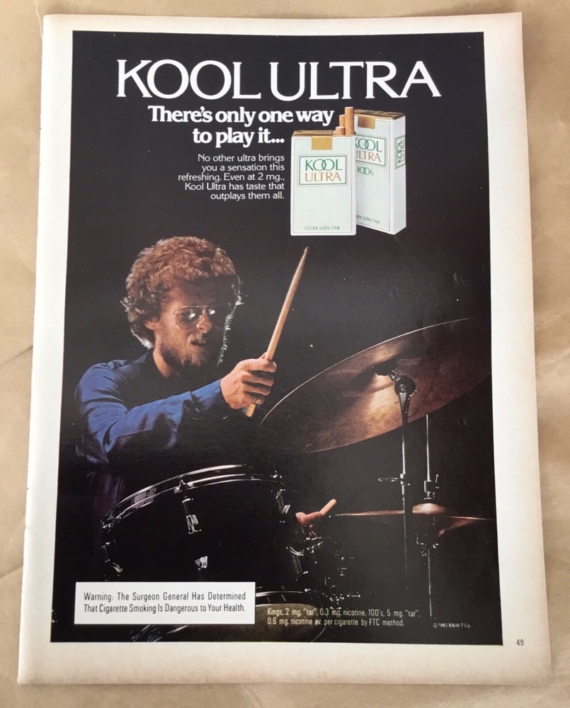 Kool cigarettes print ad 1982 original vintage 1980s retro photo drummer music