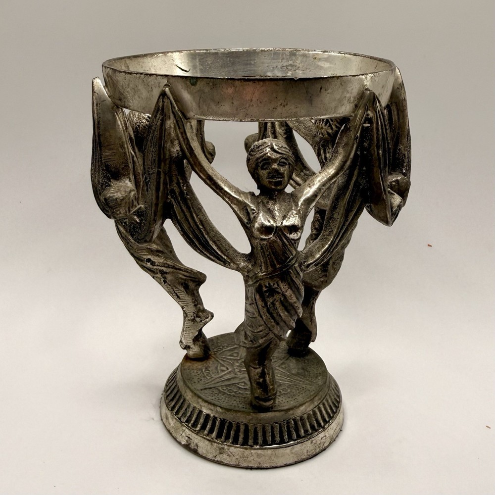 Vintage Art Deco Figural Pedestal Stand Dancing Women Metal Candle Holder Stand