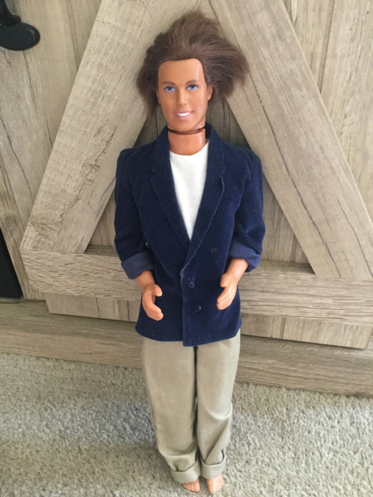 Ken Barbie Doll in Blue Navy Velvet Blaze, White Knit Shirt and Khaki Pants