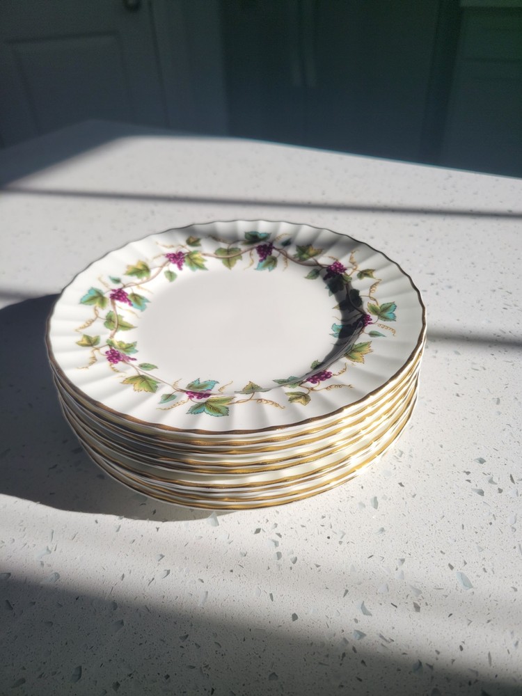 Vintage England Royal Worcester Bone China 8 1/8 In Bacchanal Plates Set Of 9