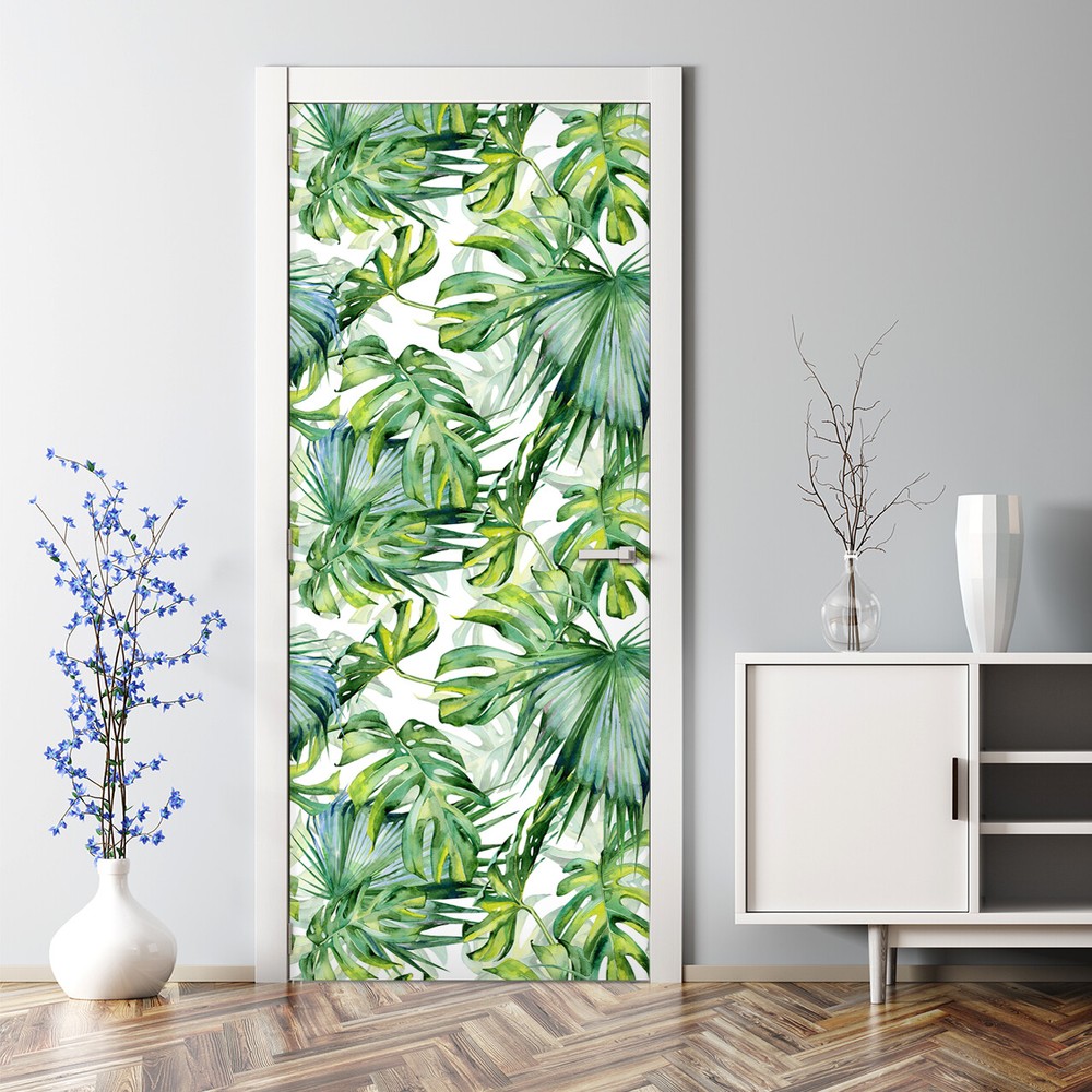 Dense Jungle Door Decal | Botanical Artwork | Tropical Leaves | Hawaiian style